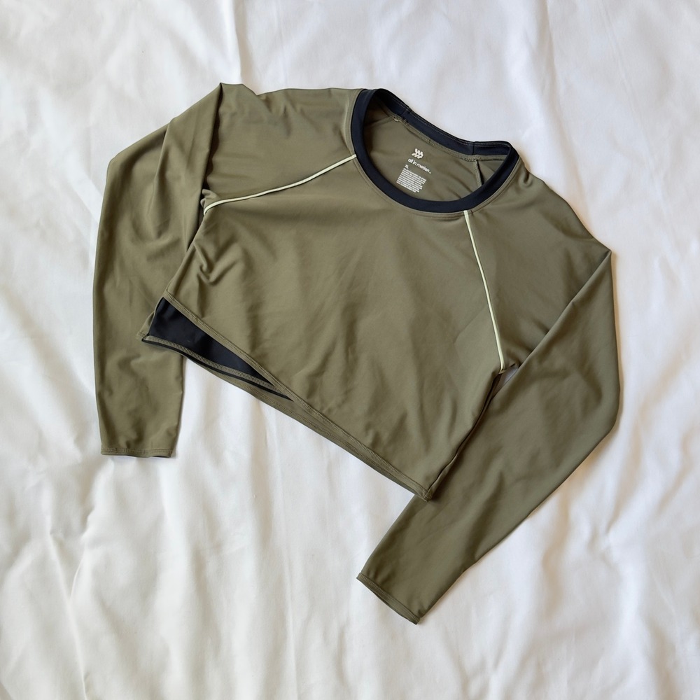 All in Motion Long Sleeve Workout Crop Top Women's XL Green Activewear